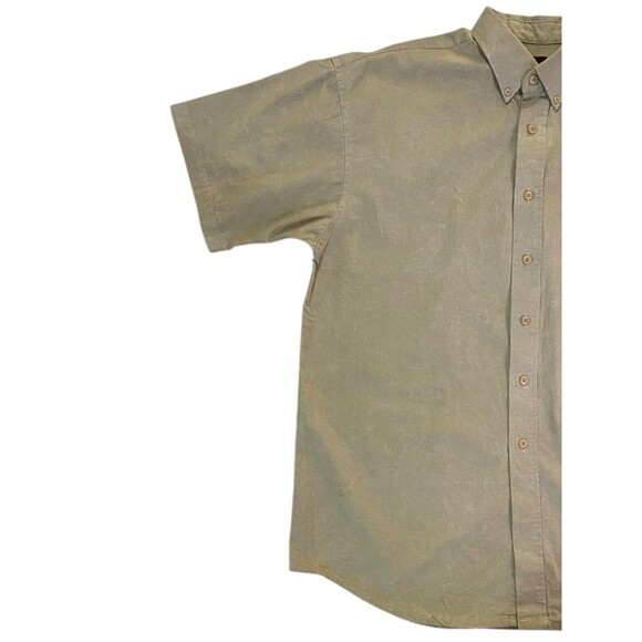 HAGGAR CASUALS Mens Medium Button Down Shirt Short Sleeve Khaki Front Pocket - Picture 3 of 9